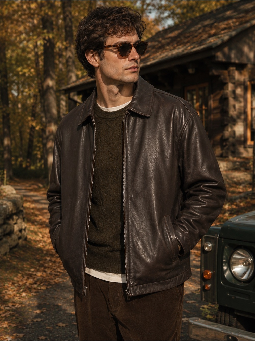 Eddie Bauer Men’s M Genuine Lambskin Leather Jacket Brown Distressed Patina Zip